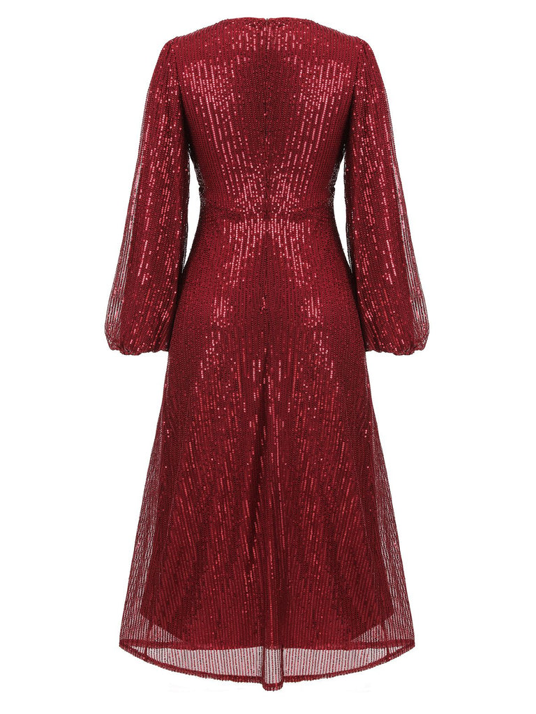 Red 1930s Solid Sequined V-Neck Shift Dress, vintage dress, retro fashion - perfect for women who love vintage and retro fashion