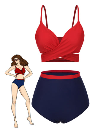 She's wearing Red 1930s Spaghetti Strap Color Block Swimsuit and the whole beach remembers the 1930s