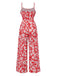 Red 1930s Spaghetti Strap Floral Wide-Leg Jumpsuit: timeless 1930s elegance she makes her own