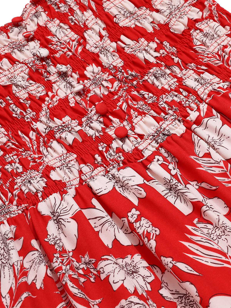 This Red 1930s Spaghetti Strap Floral Wide-Leg Jumpsuit whispers 1930s secrets to those who notice