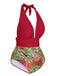 Red 1930s Tropical Plants One-Piece Swimsuit, vintage swimsuit, pin-up swimwear - perfect for women who love vintage and retro fashion