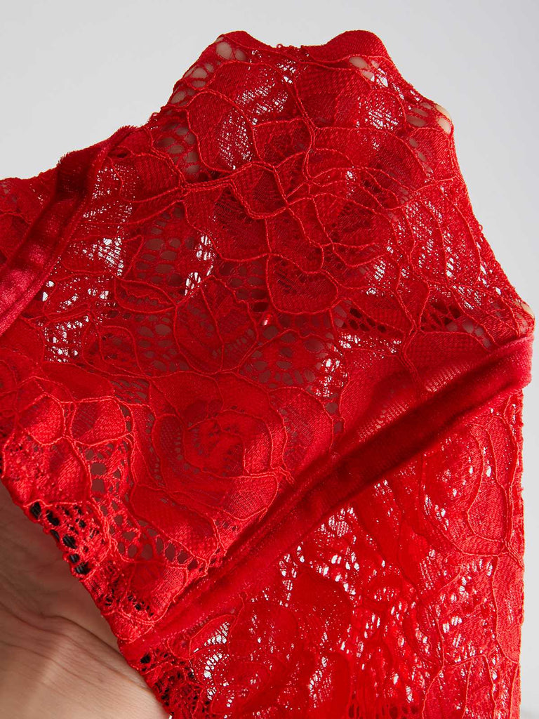 2PCS Red 1930s Velvet Lace Patchwork Top & Skirt — 1930s jazz-age spirit for her morning coffee