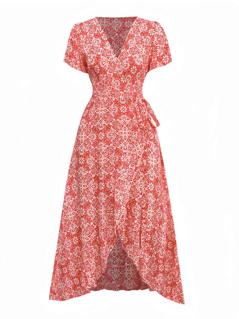 Women's Boho Floral Surplice V-neck Wrap Dress Women's Boho Floral Surplice V-neck Wrap Dress