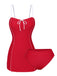 Red 1940s Bow Straps One-Piece Swimsuit: 1940s Riviera elegance, reimagined for her
