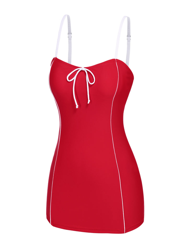 Red 1940s Bow Straps One-Piece Swimsuit — because 1940s glamour never goes out of style
