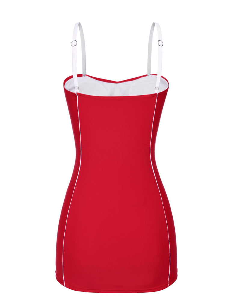 Red 1940s Bow Straps One-Piece Swimsuit — 1940s poolside glamour meets sun-drenched confidence