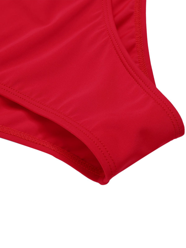 Red 1940s Bow Straps One-Piece Swimsuit — because 1940s glamour never goes out of style