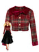 Red 1940s Brushed Plaid Velvet Patchwork Jacket - vintage fashion, retro style, elegant red