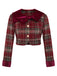 Red 1940s Brushed Plaid Velvet Patchwork Jacket - vintage fashion, retro style, elegant red
