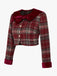 Red 1940s Brushed Plaid Velvet Patchwork Jacket - vintage fashion, retro style, elegant red