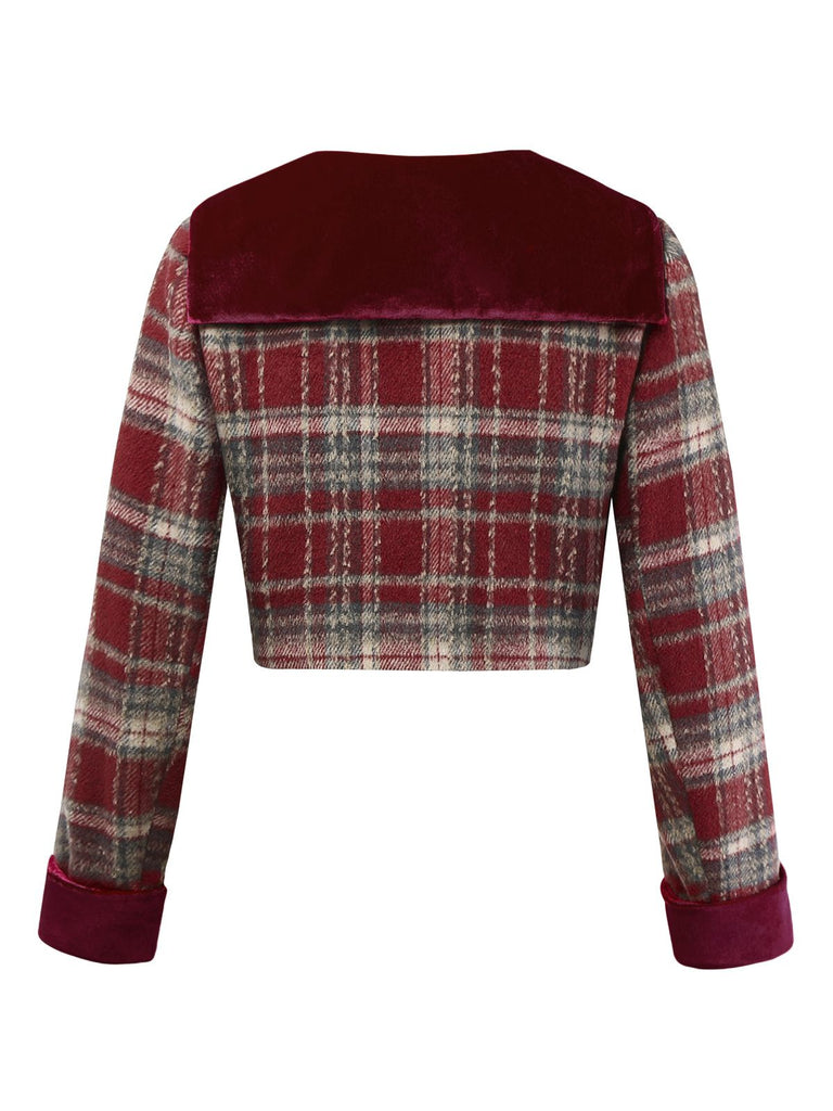 Red 1940s Brushed Plaid Velvet Patchwork Jacket - vintage fashion, retro style, elegant red