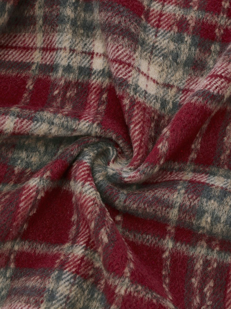 Red 1940s Brushed Plaid Velvet Patchwork Jacket - vintage fashion, retro style, elegant red