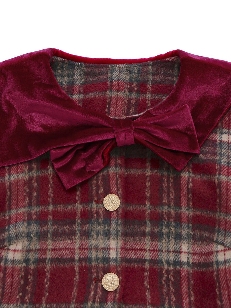 Red 1940s Brushed Plaid Velvet Patchwork Jacket - vintage fashion, retro style, elegant red