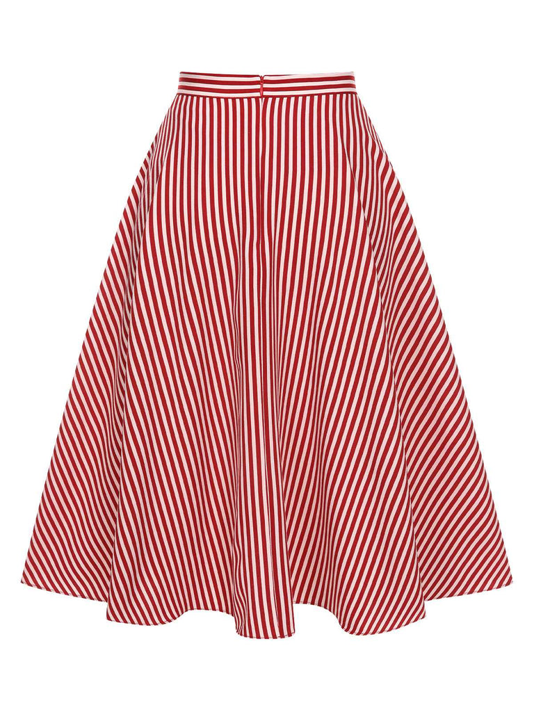 Red 1940s Buttoned Stripes Skirt — because 1940s glamour deserves an encore