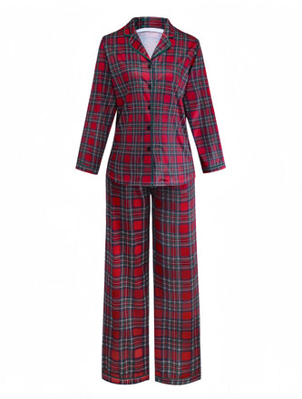 Red 1940s Christmas Plaid Pajama Set - vintage fashion, retro style, elegant red
