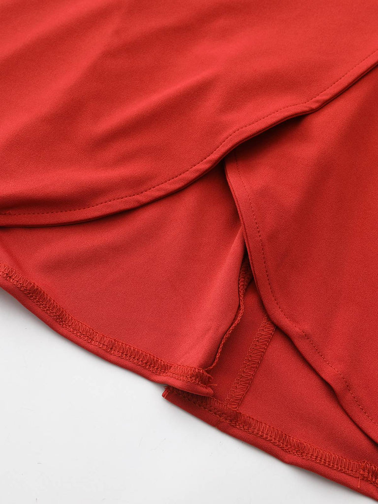 Red 1940s Diagonal Button Stand Collar Coat - vintage fashion, retro style, elegant red