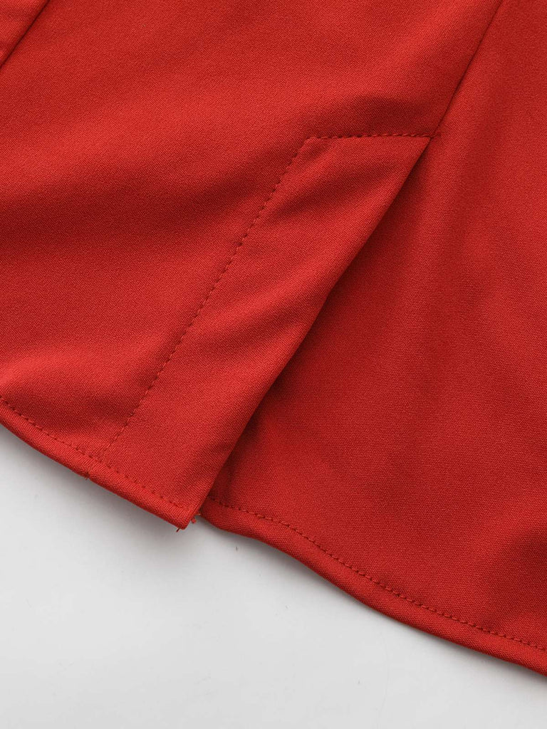 Red 1940s Diagonal Button Stand Collar Coat - vintage fashion, retro style, elegant red