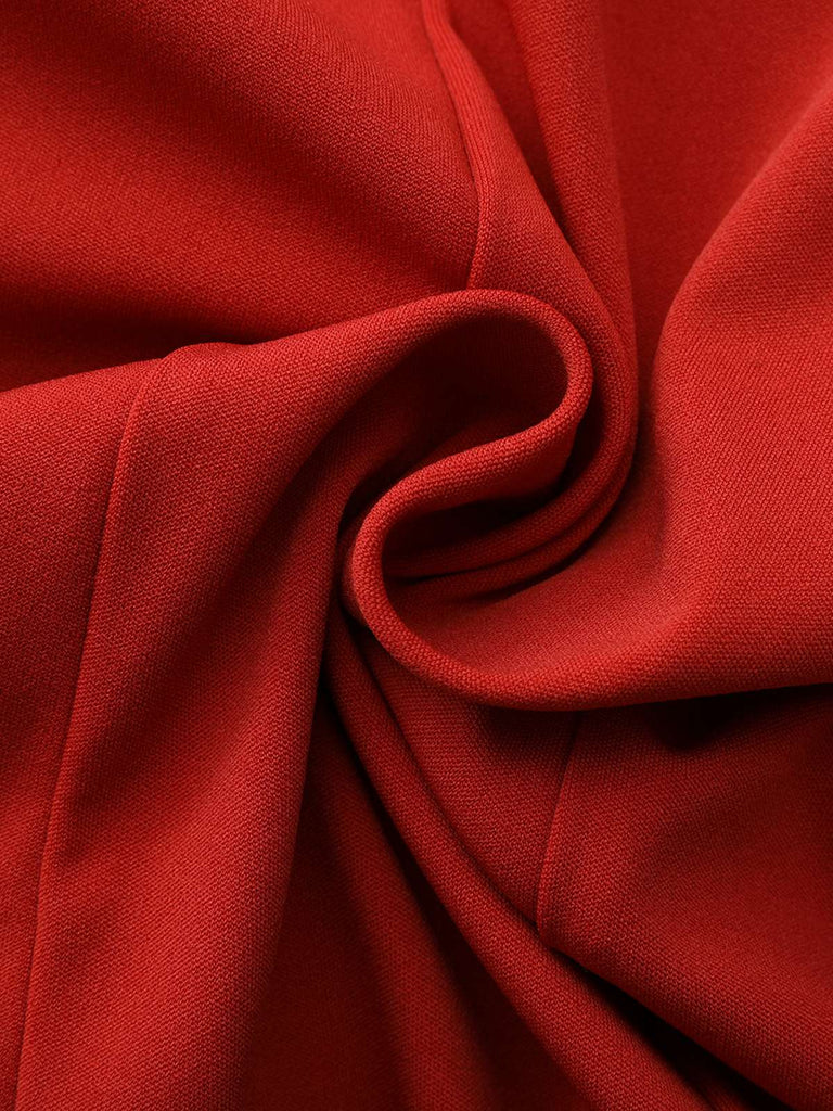 Red 1940s Diagonal Button Stand Collar Coat - vintage fashion, retro style, elegant red