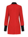 Red 1940s Diagonal Button Stand Collar Coat - vintage fashion, retro style, elegant red