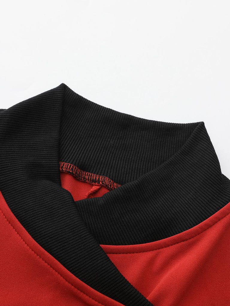 Red 1940s Diagonal Button Stand Collar Coat - vintage fashion, retro style, elegant red
