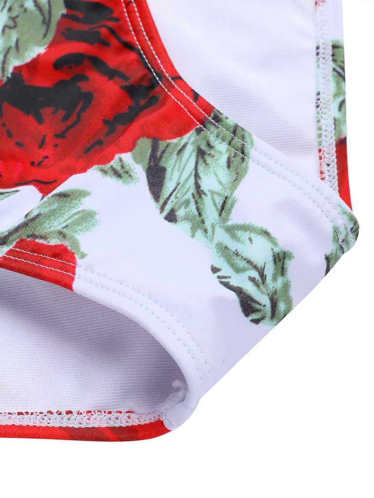 Red 1940s Floral Ruffles Swimsuit: timeless style reimagined