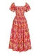 Red 1940s Flower Print Square Neck Tiered Dress, vintage dress, retro fashion - perfect for women who love vintage and retro fashion