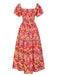 Red 1940s Flower Print Square Neck Tiered Dress, vintage dress, retro fashion - perfect for women who love vintage and retro fashion