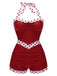 Red 1940s Halter Patchwork One-piece Swimsuit: timeless style reimagined