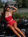 Red 1940s Halter Patchwork One-piece Swimsuit - vintage swimsuit, pin-up style, elegant red
