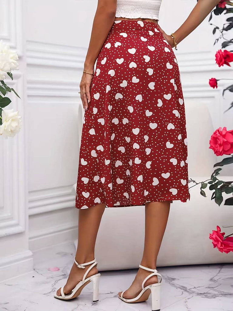 Red 1940s Hearts Polka Dot Slit Skirt: 1940s grace for the woman who dances through life