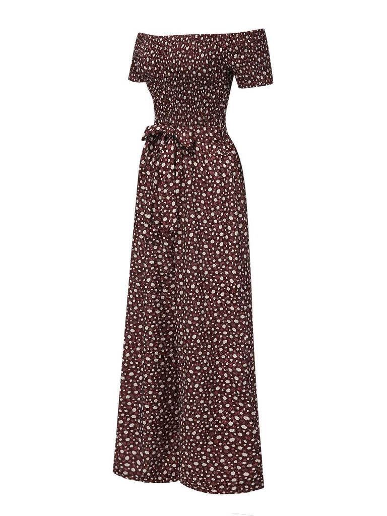 1940s OffShoulder Ditsy Smocked Jumpsuit | 1940s | vintage romper, retro jumpsuit
