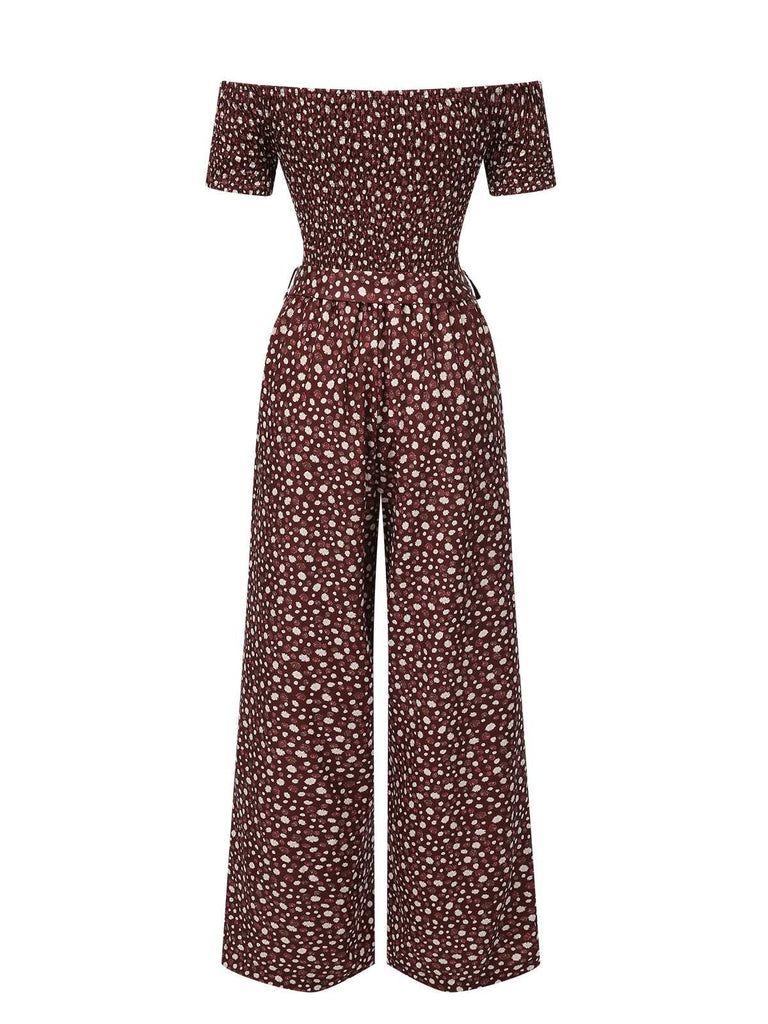1940s OffShoulder Ditsy Smocked Jumpsuit | 1940s | vintage romper, retro jumpsuit