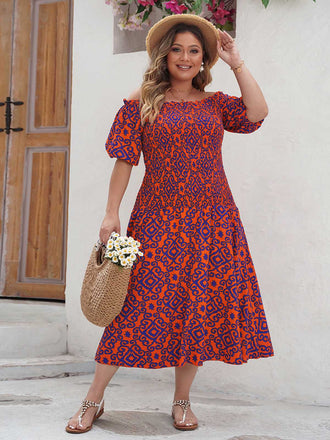 She slips into this Red 1940s Off-Shoulder Printed Dress and suddenly it's a 1940s daydream