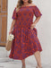Red 1940s Off-Shoulder Printed Dress — the kind of 1940s dress that makes strangers smile