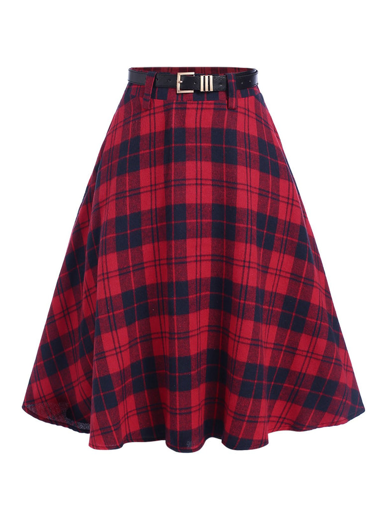 2PCS Red 1940s Lapel Top & Plaid Skirt: a 1940s classic that whispers rather than shouts
