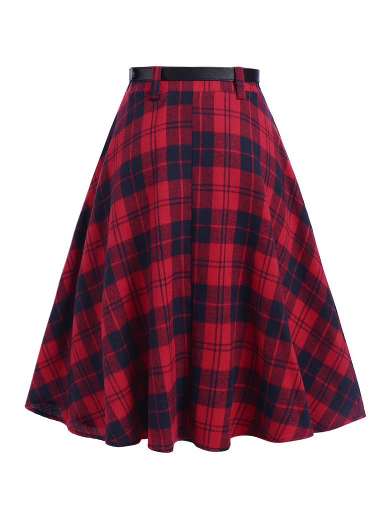 Red 1940s Plaid Belted A-Line Skirt — because 1940s glamour deserves an encore