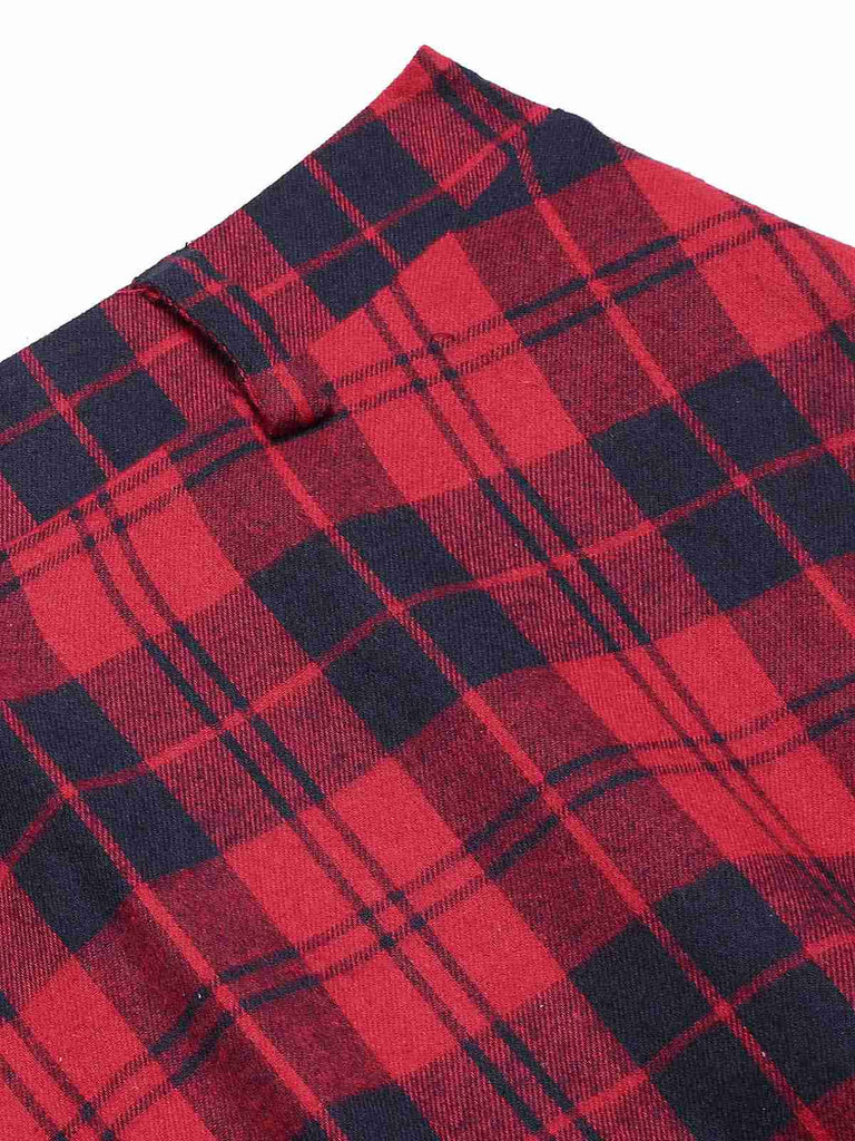 Red 1940s Plaid Belted A-Line Skirt — 1940s femininity that moves with her mood