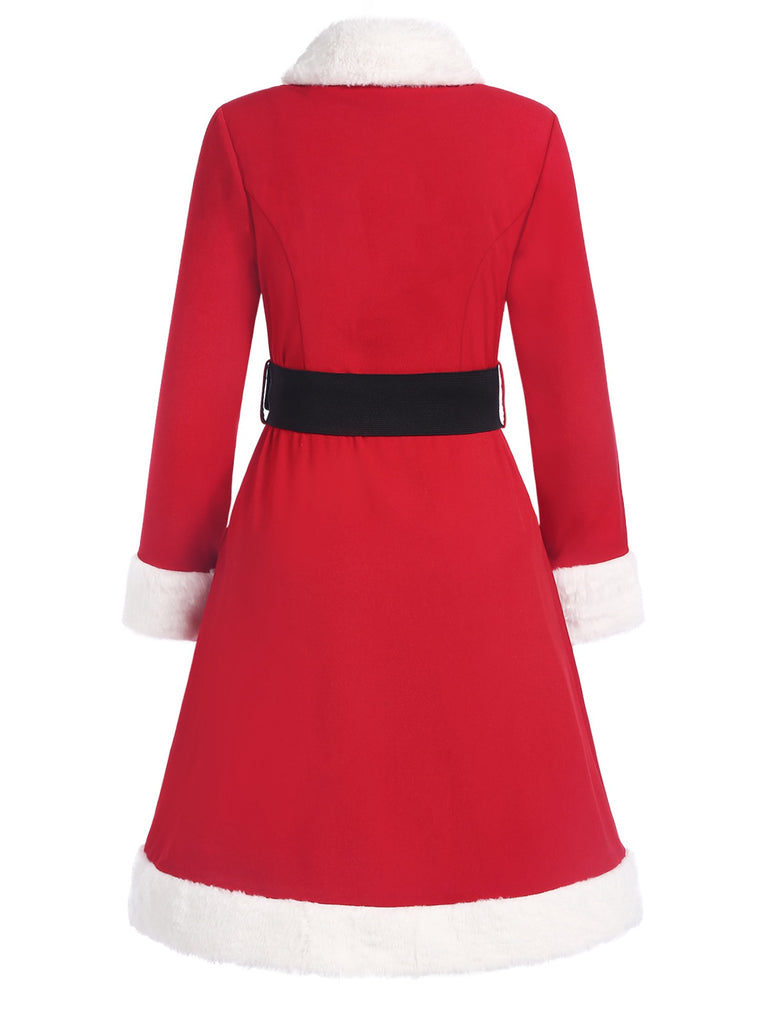 Red 1940s Plush Double-Breasted Belted Coat - vintage fashion, retro style, elegant red