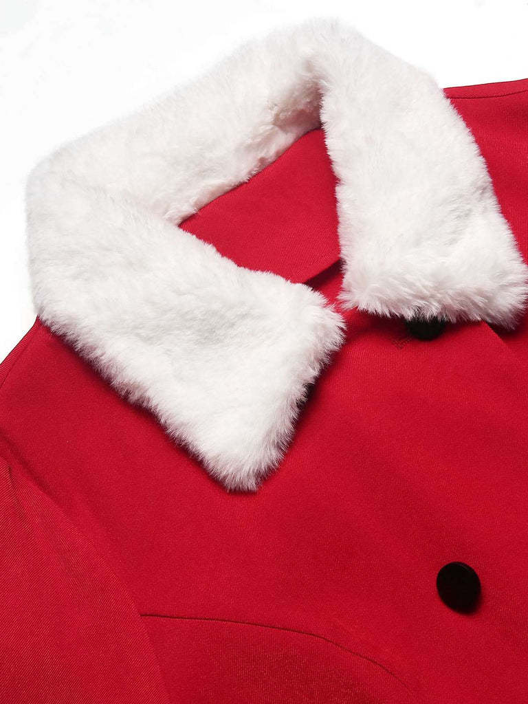 Red 1940s Plush Double-Breasted Belted Coat - vintage fashion, retro style, elegant red