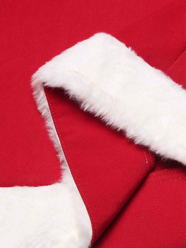 Red 1940s Plush Double-Breasted Belted Coat - vintage fashion, retro style, elegant red