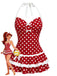 Red 1940s Polka Dot Halter Bow One-Piece Swimdress - vintage dress, retro fashion, elegant red