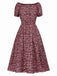 Red 1940s Puff Sleeves Ditsy Floral Dress, vintage dress, retro fashion, floral print - perfect for women who love vintage and retro fashion