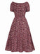 Red 1940s Puff Sleeves Ditsy Floral Dress, vintage dress, retro fashion, floral print - perfect for women who love vintage and retro fashion