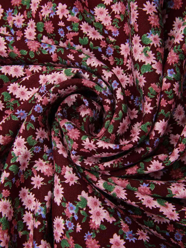 Red 1940s Puff Sleeves Ditsy Floral Dress, vintage dress, retro fashion, floral print - perfect for women who love vintage and retro fashion