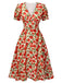 Red 1940s Rose V-Neck Swing Dress, vintage dress, retro fashion, rockabilly, pin-up fashion - perfect for women who love vintage and retro fashion
