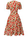 Red 1940s Rose V-Neck Swing Dress, vintage dress, retro fashion, rockabilly, pin-up fashion - perfect for women who love vintage and retro fashion