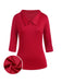 Red 1940s Solid Half Sleeves Lapel Top - vintage fashion, retro style, elegant red