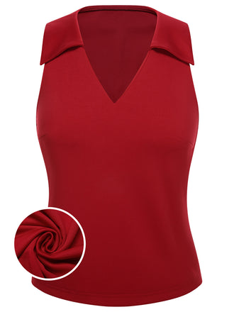 Red 1940s Solid Sleeveless Lapel Top, vintage top, retro blouse - perfect for women who love vintage and retro fashion