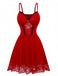 Red 1940s Spaghetti Strap Lace Trim Nightgown - vintage nightgown, retro sleepwear, elegant red