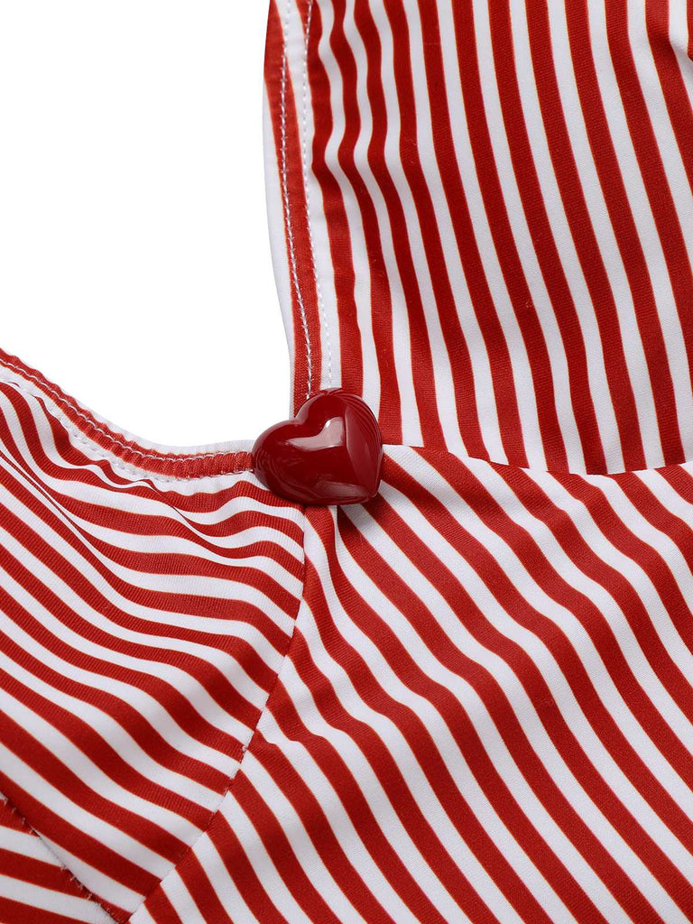 Red 1940s Spaghetti Strap Stripes One-Piece Swimsuit — 1940s poolside glamour meets sun-drenched confidence